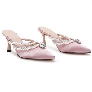 VETASTE Mules Pointed Heels Slip on Satin Kitten Size 7.5